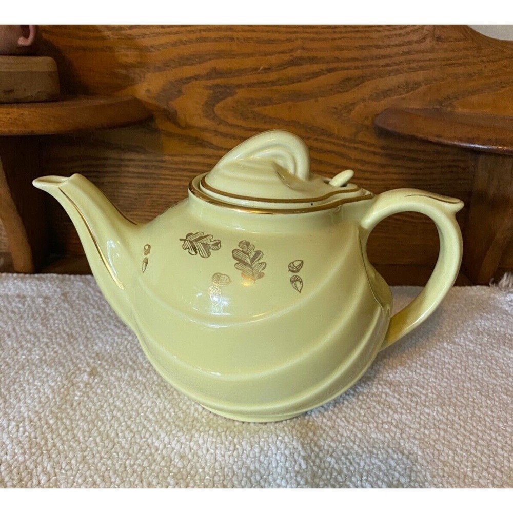 Vintage Canary Yellow/Gold Hall Pottery Teapot #799 w/ Lid Art Deco 6 Cup